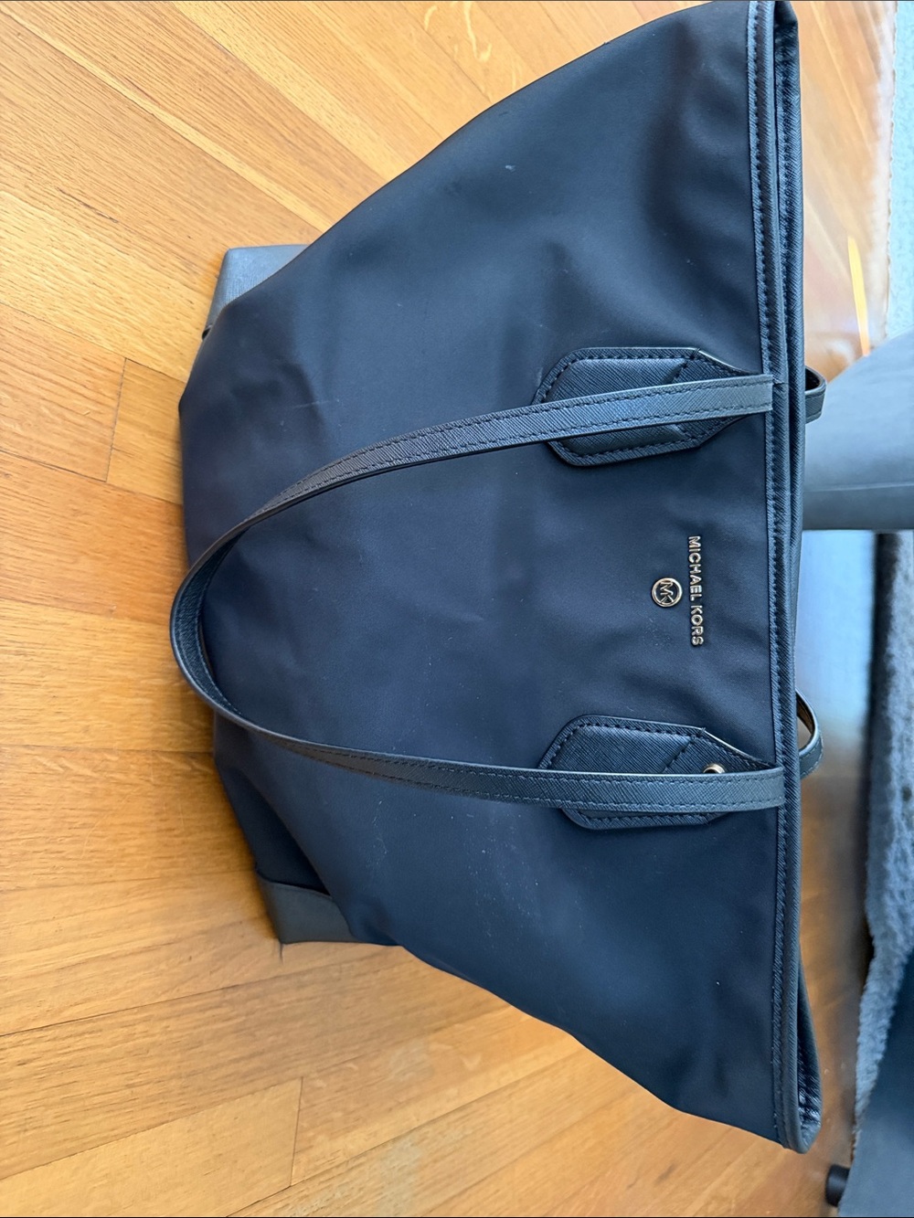 Michael Kors Black Nylon Shopper Tote with Gold Logo